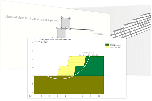 Vi hjälper till med dimensionering av stödmurar av gabion